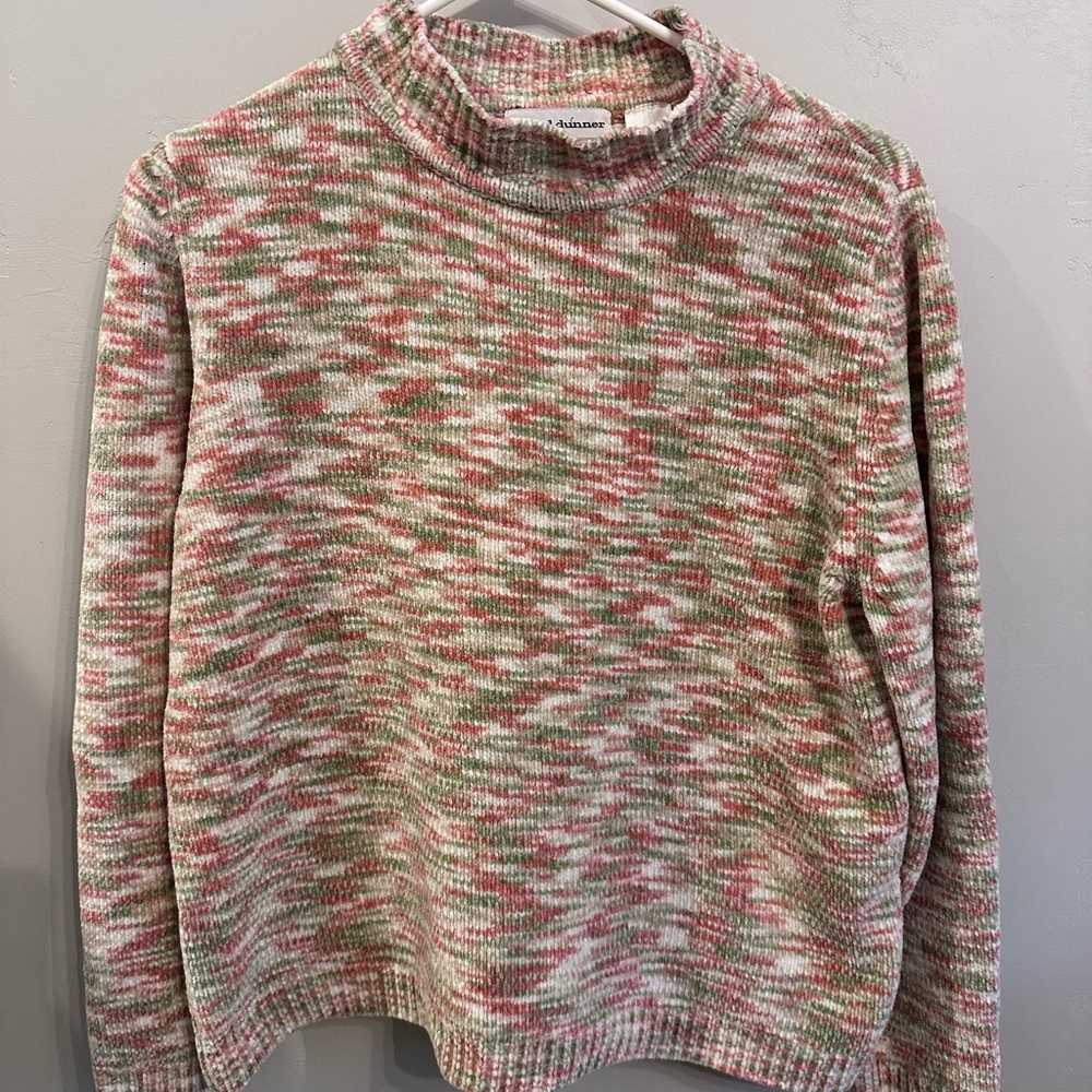 Alfred Dunner Women’s Pink Green Marled Mock Neck Sweater | Size Petite XL